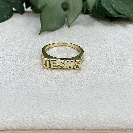 Anel Jesus Semijoia Ouro