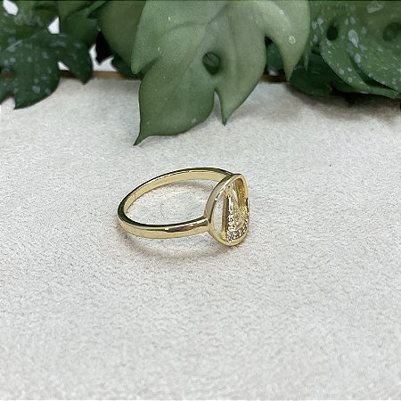 Anel Nossa Senhora Moldura Lisa Semijoia Ouro