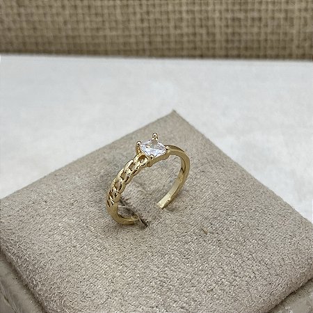 Anel Meia Corrente Cristal Semijoia Ouro