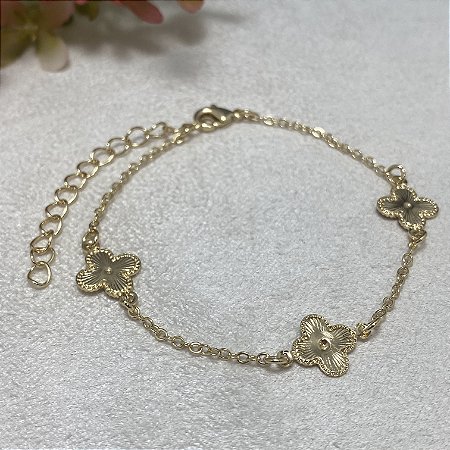 Pulseira 3 Trevinhos Semijoia Ouro