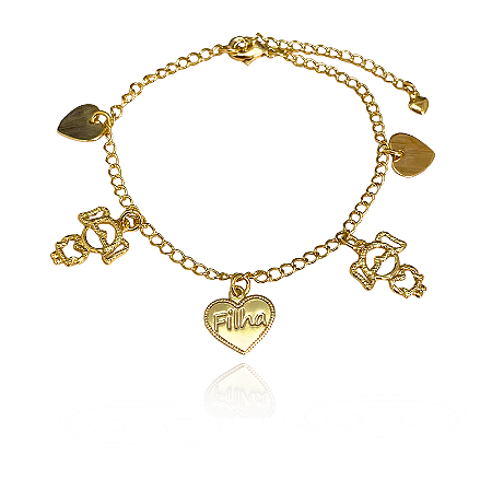 Pulseira 3 Corações 2 Meninas Semijoia Ouro