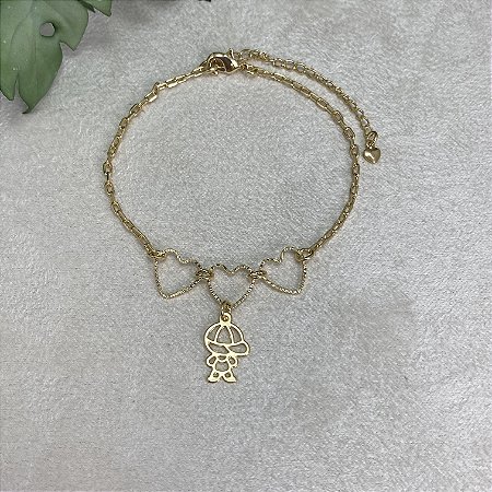Pulseira 3 Corações Menino Semijoia Ouro