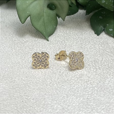 Brinco Trevinho Cravejado Semijoia Ouro