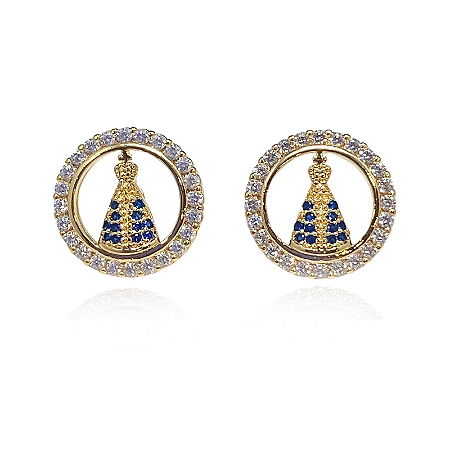 Brinco Nossa Senhora com Moldura Semijoia Ouro