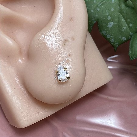 Brinco 2o. Furo Zircônia Gotinha M Semijoia Ouro