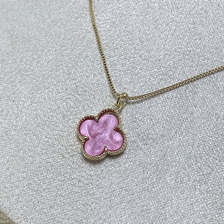 Colar Trevo Pink Semijoia Ouro