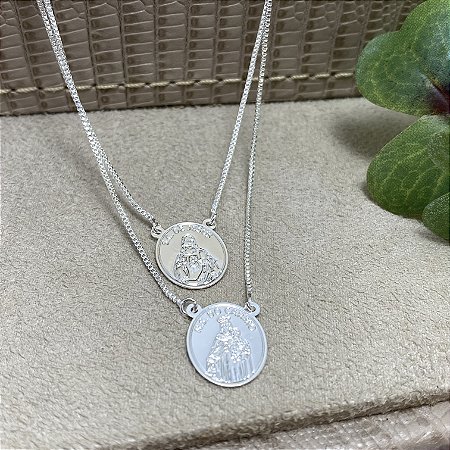 Colar Escapulário Oval Semijoia Prata