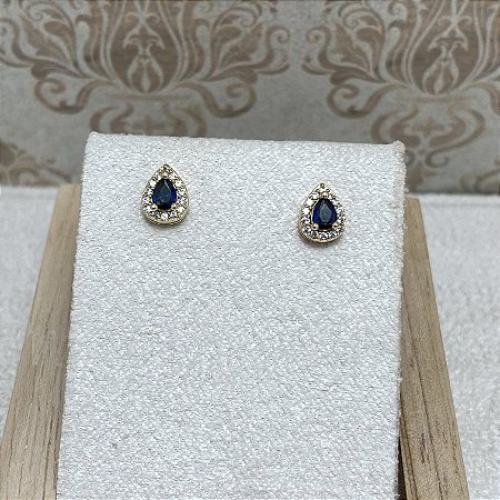 Brinco Kate Safira Semijoia Ouro