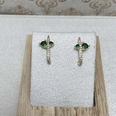 Brinco Brigite Esmeralda Semijoia Ouro