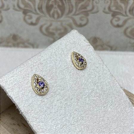 Brinco Segundo Furo Gotinha Ametista Semijoia Ouro