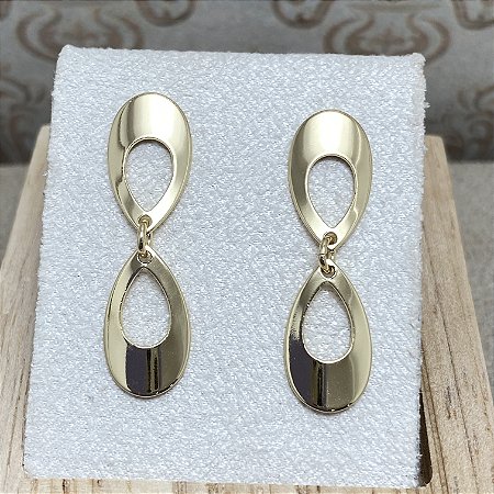 Brinco 2 Gotas Opostas Semijoia Ouro
