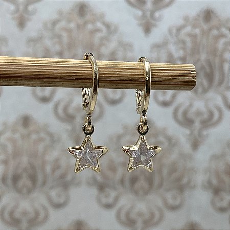 Brinco Argolinha Estrela Zircônia Semijoia Ouro