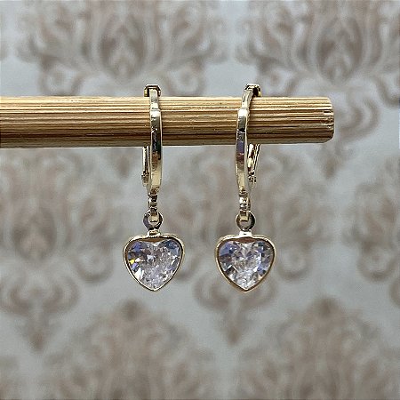 Brinco Argolinha Coração Zircônia Semijoia Ouro