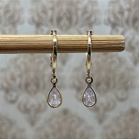Brinco Argolinha Gota Zircônia Semijoia Ouro