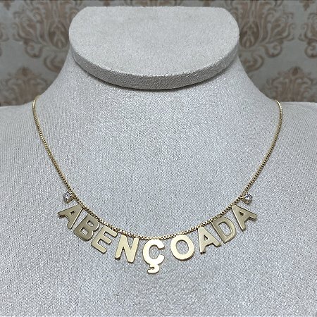 Colar Abençoada Semijoia Ouro