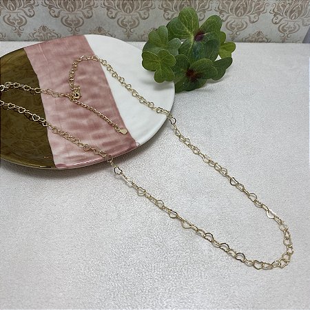 Colar Maxi Corações Semijoia Ouro