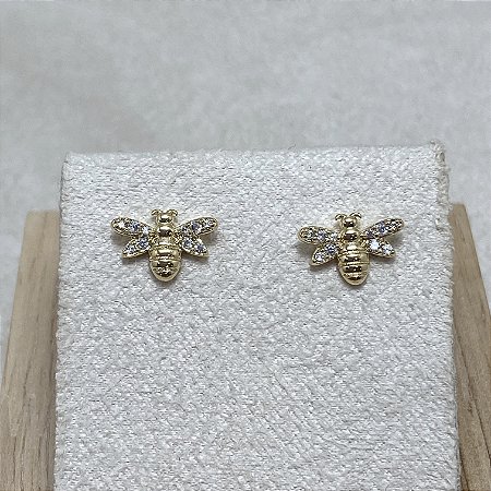 Brinco Abelha Cravejada Semijoia Ouro