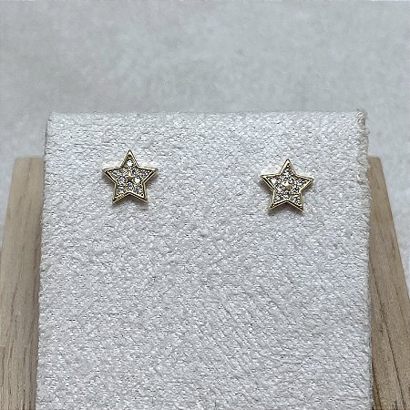 Brinco Estrela Baby Cravejada Semijoia Ouro