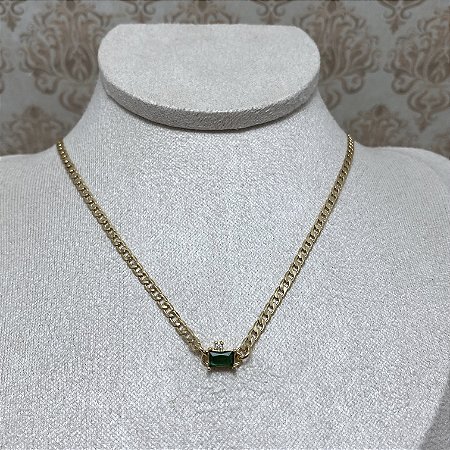 Colar Choker Renata Esmeralda Semijoia Ouro
