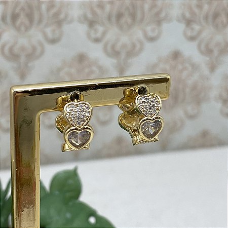 Brinco Argolinha Corações Luxo Semijoia Ouro