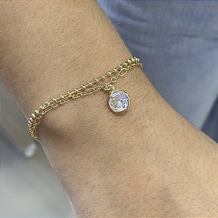 Pulseira Dupla Ponto de Luz Semijoia Ouro