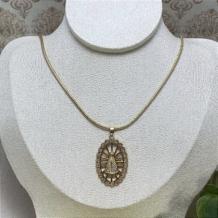 Colar Nossa Senhora com Moldura Semijoia Ouro