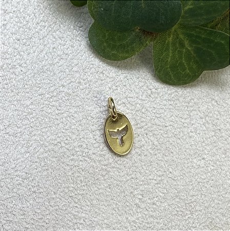 Pingente Placa Pombinha Semijoia Ouro