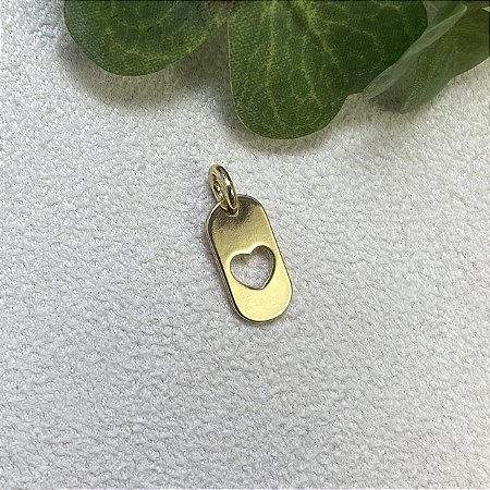 Pingente Placa Coração Semijoia Ouro