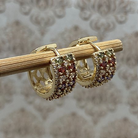 Brinco Argola Colorida Valéria Semijoia Ouro