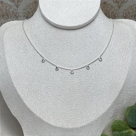 Colar 5 Pontos de Luz Semijoia Prata