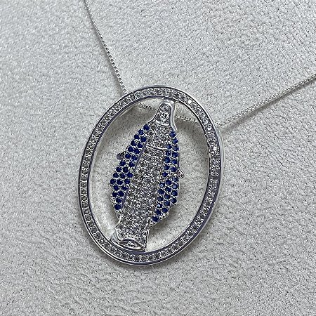 Colar Nossa Senhora Manto Azul Semijoia Prata