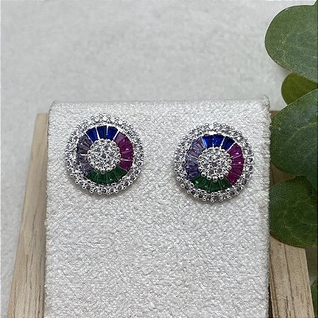 Brinco Pizza Colors Semijoia Prata