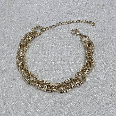 Pulseira Elos Duplos Martelados Semijoia Ouro