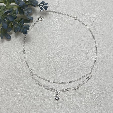 Tornozeleira Dupla Coração Semijoia Prata