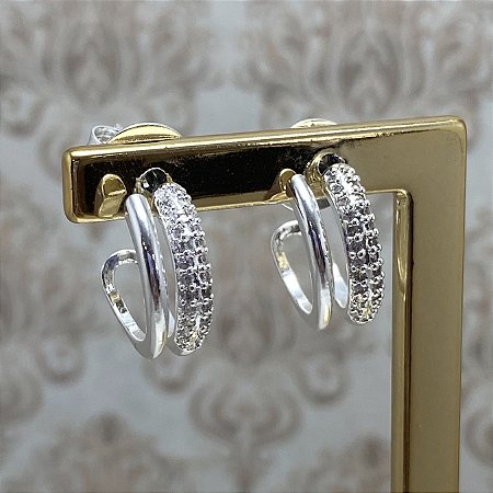 Brinco Meia Argolinha Dupla Semijoia Prata