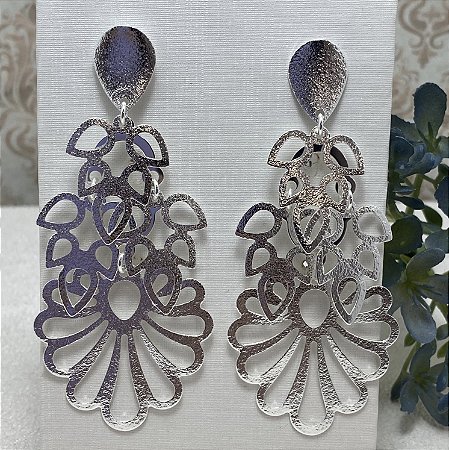 Brinco Maxi Leques Semijoia Prata