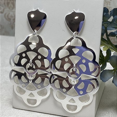 Brinco Maxi 2 Leques Semijoia Prata