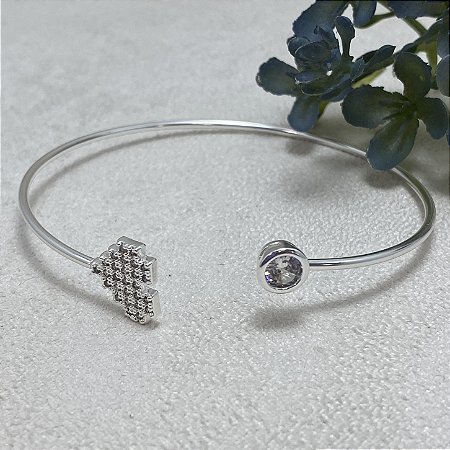 Bracelete Coração e Zircônia Redonda Semijoia Prata