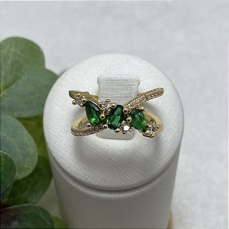 Anel Luma Esmeralda Semijoia Ouro