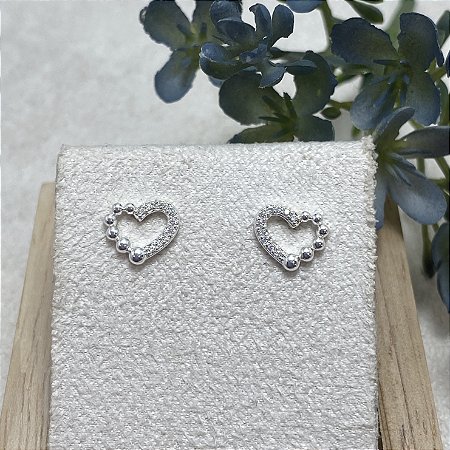 Brinco Coração Misto Semijoia Prata