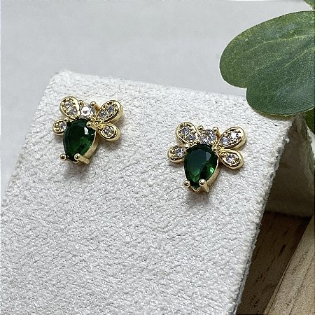 Brinco Abelinha Green Semijoia Ouro