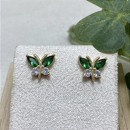 Brinco Borboleta Green Semijoia Ouro