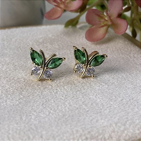 Brinco Borboleta Green Semijoia Ouro