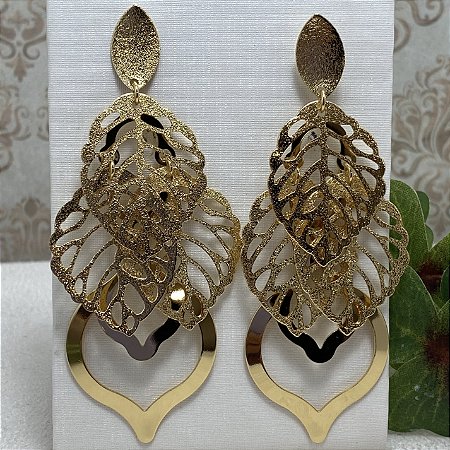Brinco Maxi Folhas Semijoia Ouro