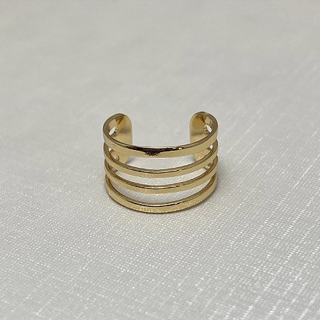 Brinco Falso Piercing 4 Fileiras Lisas Semijoia Ouro