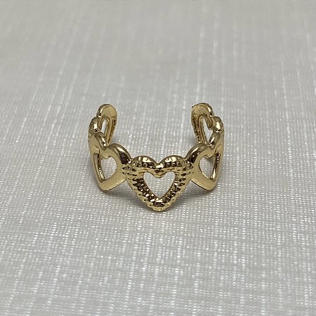 Brinco Falso Piercing 5 Corações Semijoia Ouro