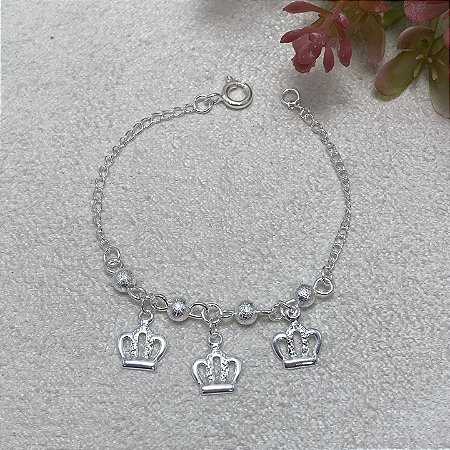 Pulseira Infantil 3 Coroas Semijoia Prata