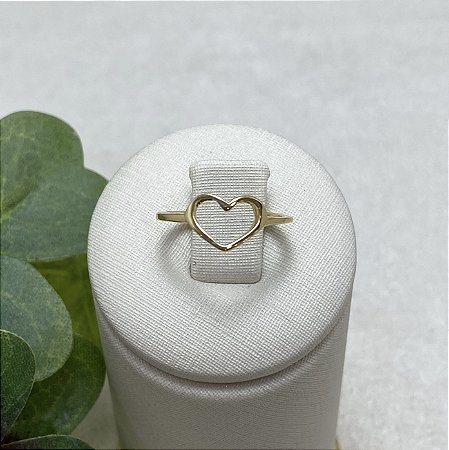 Anel Ajustável Coração Vazado Semijoia Ouro