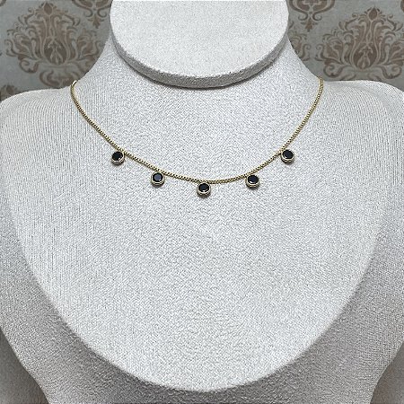 Colar 5 Pontos Black Semijoia Ouro
