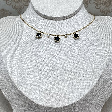 Colar Trevinhos Black Semijoia Ouro